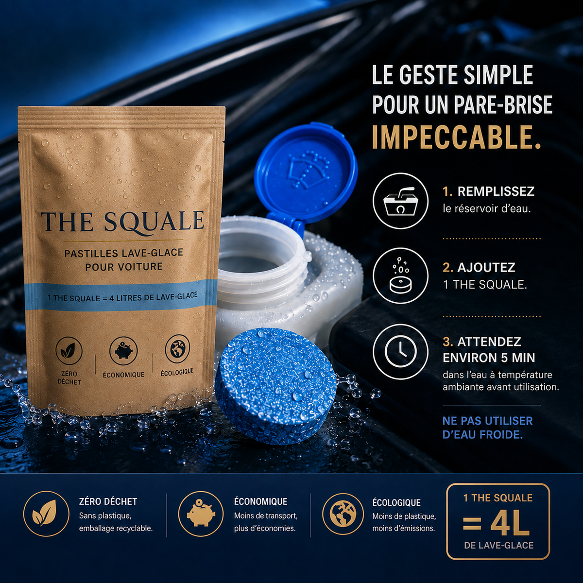 SqualeGlass — Pastille Effervescentes Lave Glace Haute Efficacité